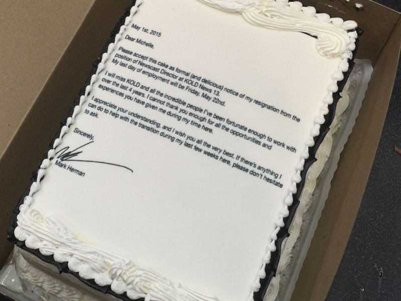 Une lettre de démission en gâteau pour votre patron !