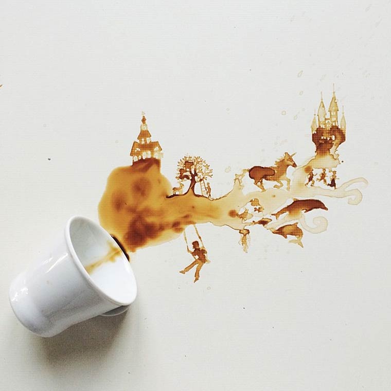 Une artiste réalise des œuvres d'art à partir de café renversé !